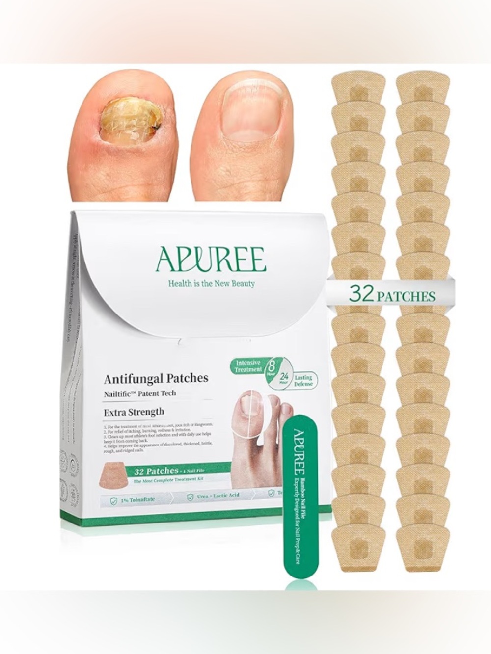 NEW Extra Strength Antifungal Nail Patches 32 Ct | Overnight Toenail Treatment